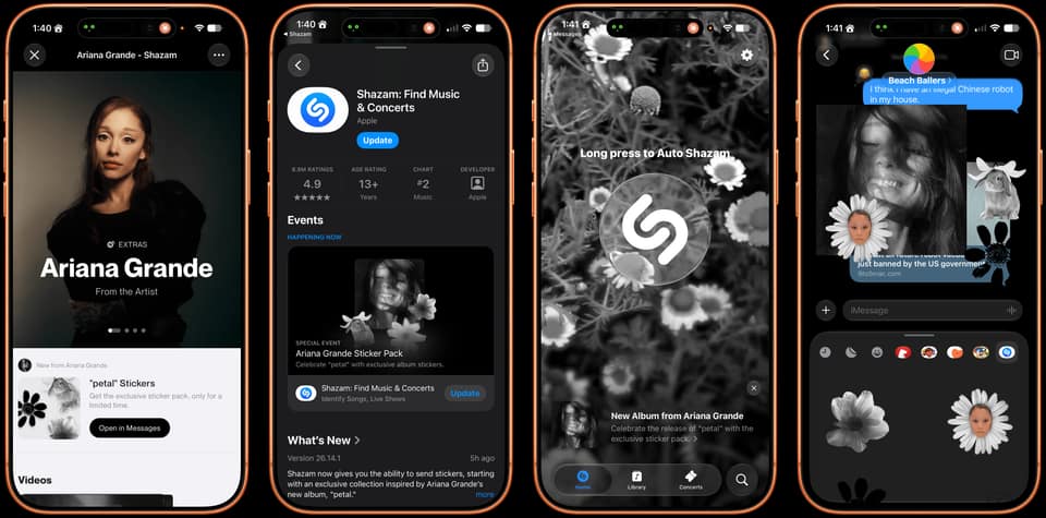 Shazam Releases Exclusive Ariana Grande Messages Sticker Pack