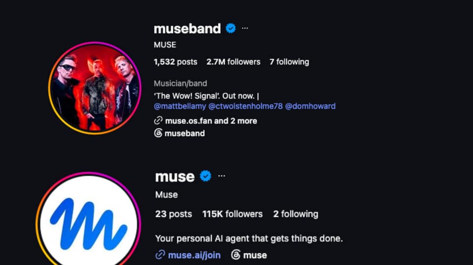 Muse, the band, lost its social media handles to Muse, Meta's new AI agent