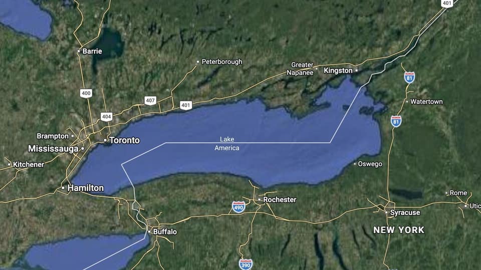 Google Maps has changed Lake Ontario to Lake America for US users