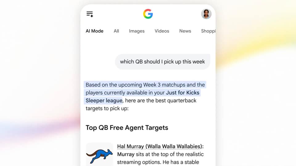 Google AI Mode can hold your hand through fantasy football season