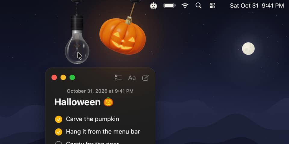 Indie App Spotlight: ‘Pumpkin Lights’ adds a fun jack-o-lantern to your Mac’s menu bar